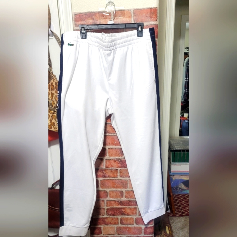 Lacoste size 3XL joggers. White with black stripe, pockets, cuffed. Like new